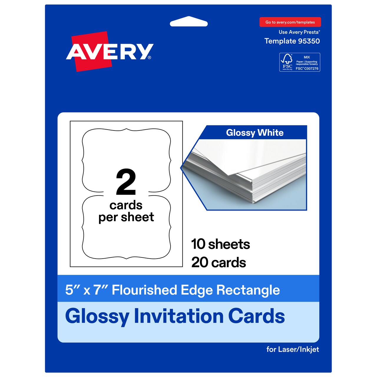 Avery Glossy White Invitation Cards, 5" x 7" Rectangle Flourished Edge